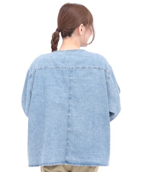 チチカカ（チチカカ）の「ライトオンスデザインステッチジャケット（ノーカラージャケット・レディース・ライトブルー/ブラック・FREE）」の8枚目の写真