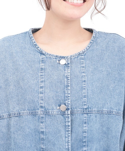 チチカカ（チチカカ）の「ライトオンスデザインステッチジャケット（ノーカラージャケット・レディース・ライトブルー/ブラック・FREE）」の9枚目の写真