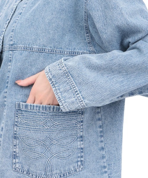 チチカカ（チチカカ）の「ライトオンスデザインステッチジャケット（ノーカラージャケット・レディース・ライトブルー/ブラック・FREE）」の10枚目の写真