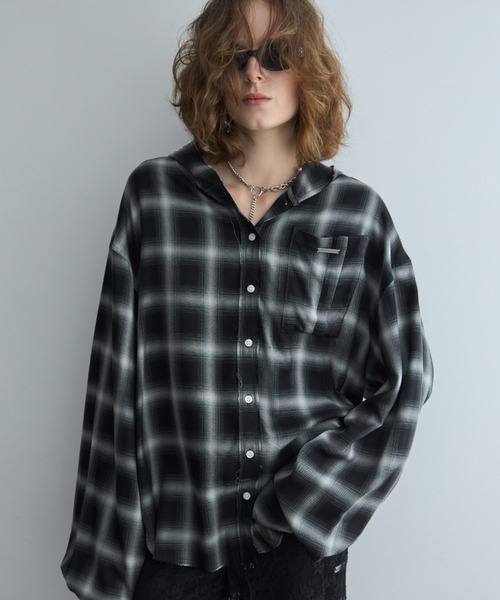 JOSE MOON(ジョゼムーン)の「HOODIE CHECK SHIRT/フーディーチェックシャツ(シャツ/ブラウス・レディース・ホワイト/イエロー系その他/ブラウン/ブラック系その他・FREE)」の1枚目の写真