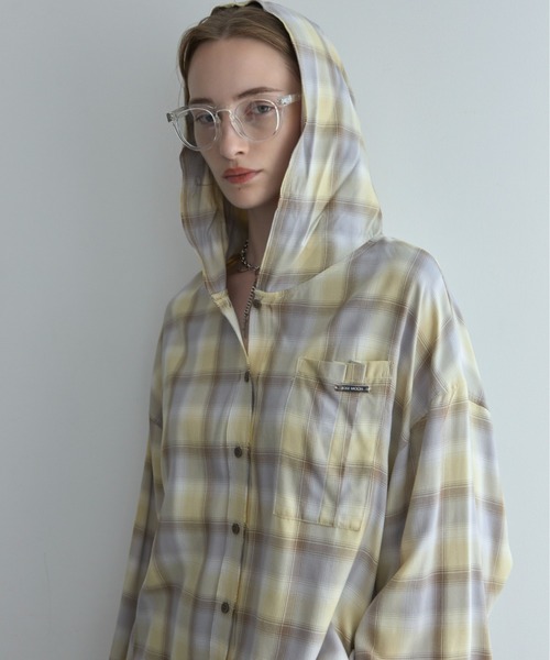 JOSE MOON(ジョゼムーン)の「HOODIE CHECK SHIRT/フーディーチェックシャツ(シャツ/ブラウス・レディース・ホワイト/イエロー系その他/ブラウン/ブラック系その他・FREE)」の4枚目の写真