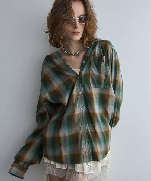 JOSE MOON(ジョゼムーン)の「HOODIE CHECK SHIRT/フーディーチェックシャツ(シャツ/ブラウス・レディース・ホワイト/イエロー系その他/ブラウン/ブラック系その他・FREE)」の6枚目の写真