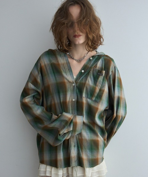 JOSE MOON(ジョゼムーン)の「HOODIE CHECK SHIRT/フーディーチェックシャツ(シャツ/ブラウス・レディース・ホワイト/イエロー系その他/ブラウン/ブラック系その他・FREE)」の7枚目の写真