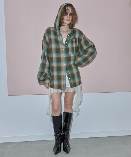 JOSE MOON(ジョゼムーン)の「HOODIE CHECK SHIRT/フーディーチェックシャツ(シャツ/ブラウス・レディース・ホワイト/イエロー系その他/ブラウン/ブラック系その他・FREE)」の16枚目の写真