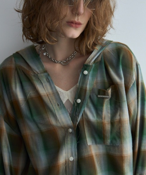 JOSE MOON(ジョゼムーン)の「HOODIE CHECK SHIRT/フーディーチェックシャツ(シャツ/ブラウス・レディース・ホワイト/イエロー系その他/ブラウン/ブラック系その他・FREE)」の12枚目の写真