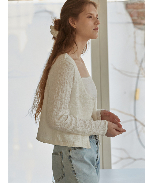 BEMUSE MANSION(ビミューズマンション)の「U-neck crinkle cardigan set - Off white(カーディガン/ボレロ・レディース・その他・FREE)」の2枚目の写真
