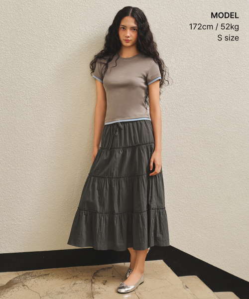 MUSINSA STANDARD WOMAN（ムシンサスタンダードウーマン）の「ウィメンズレイヤードヘムスリムTシャツ[トープ/ライトブルー]（Tシャツ/カットソー・レディース・その他・SMALL/X-SMALL/MEDIUM/LARGE/X-LARGE）」の6枚目の写真