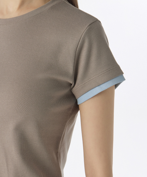MUSINSA STANDARD WOMAN（ムシンサスタンダードウーマン）の「ウィメンズレイヤードヘムスリムTシャツ[トープ/ライトブルー]（Tシャツ/カットソー・レディース・その他・SMALL/X-SMALL/MEDIUM/LARGE/X-LARGE）」の3枚目の写真