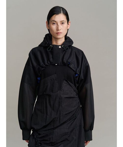 UN3D.（アンスリード）の「SPONGY SHEER SHORT BLOUSON / スポンジシアーショートブルゾン（ブルゾン・レディース・ブラック/ベージュ・FREE）」の2枚目の写真