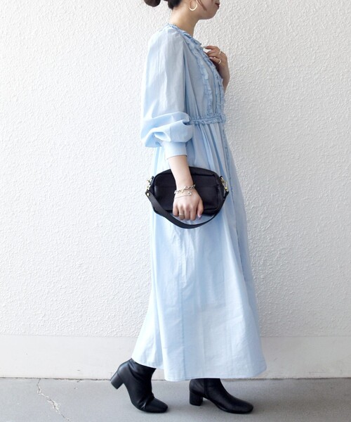 SHIPS any(シップス エニィ)の「SHIPS any:〈洗濯機可能〉キャンブリック Aライン フリル シャツ ワンピース(ワンピース・レディース・ライトブルー/ブラック・ONE SIZE)」の10枚目の写真