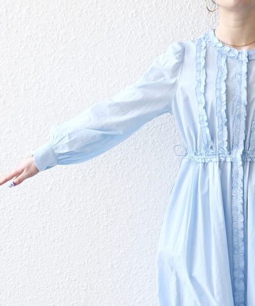 SHIPS any(シップス エニィ)の「SHIPS any:〈洗濯機可能〉キャンブリック Aライン フリル シャツ ワンピース(ワンピース・レディース・ライトブルー/ブラック・ONE SIZE)」の15枚目の写真