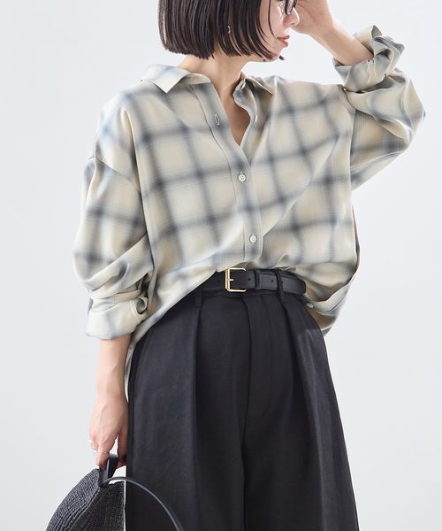 journal standard L'essage（ジャーナルスタンダードレサージュ）の「チェックカシュクールシャツ（シャツ/ブラウス・レディース・サックスブルー/ブラウン/オレンジ・FREE）」の2枚目の写真