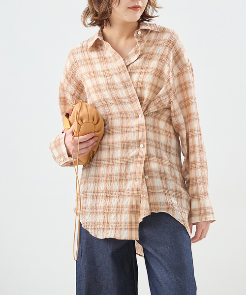 journal standard L'essage（ジャーナルスタンダードレサージュ）の「チェックカシュクールシャツ（シャツ/ブラウス・レディース・サックスブルー/ブラウン/オレンジ・FREE）」の3枚目の写真