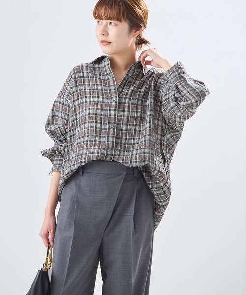 journal standard L'essage（ジャーナルスタンダードレサージュ）の「チェックカシュクールシャツ（シャツ/ブラウス・レディース・サックスブルー/ブラウン/オレンジ・FREE）」の7枚目の写真