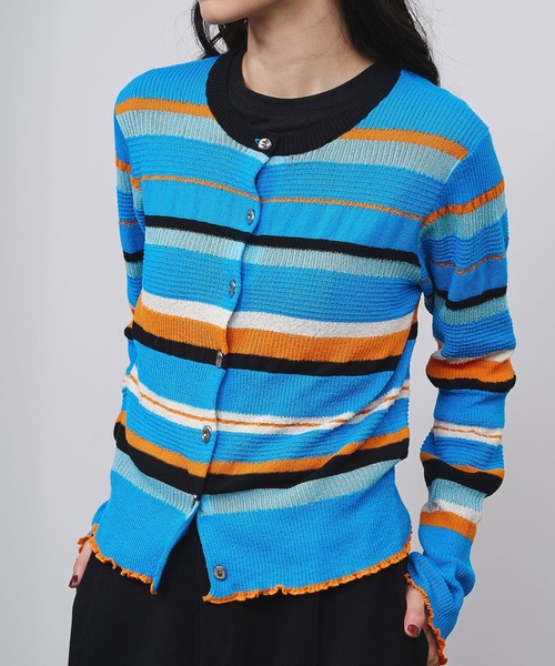 ROSE BUD(ローズバッド)の「BORDER KNIT CARDIGAN(カーディガン/ボレロ・レディース・ピンク/ブルー・ONE SIZE)」の1枚目の写真