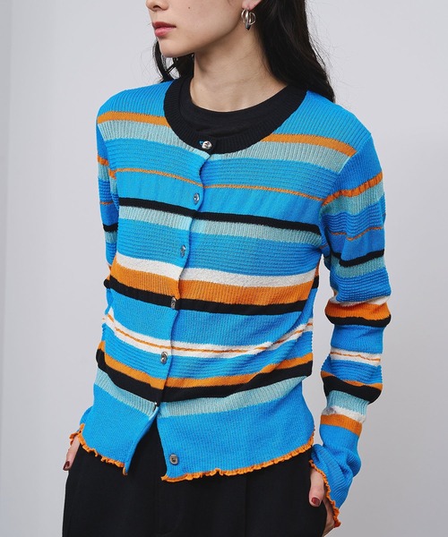 ROSE BUD(ローズバッド)の「BORDER KNIT CARDIGAN(カーディガン/ボレロ・レディース・ピンク/ブルー・ONE SIZE)」の3枚目の写真