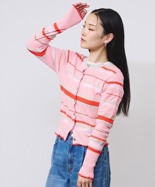 ROSE BUD(ローズバッド)の「BORDER KNIT CARDIGAN(カーディガン/ボレロ・レディース・ピンク/ブルー・ONE SIZE)」の14枚目の写真