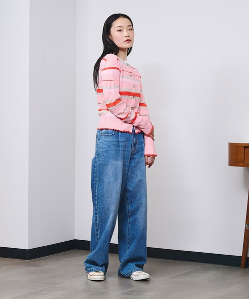 ROSE BUD(ローズバッド)の「BORDER KNIT CARDIGAN(カーディガン/ボレロ・レディース・ピンク/ブルー・ONE SIZE)」の4枚目の写真