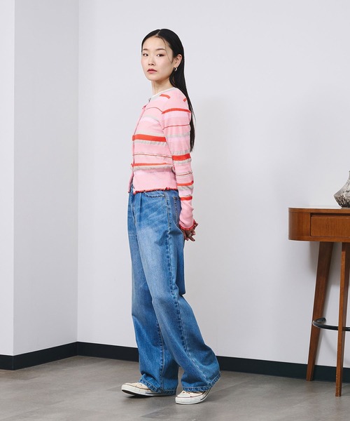 ROSE BUD(ローズバッド)の「BORDER KNIT CARDIGAN(カーディガン/ボレロ・レディース・ピンク/ブルー・ONE SIZE)」の5枚目の写真