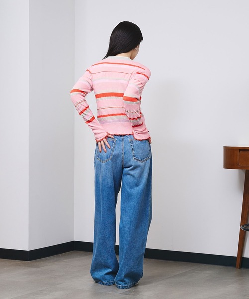 ROSE BUD(ローズバッド)の「BORDER KNIT CARDIGAN(カーディガン/ボレロ・レディース・ピンク/ブルー・ONE SIZE)」の6枚目の写真