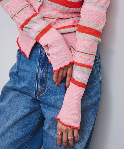 ROSE BUD(ローズバッド)の「BORDER KNIT CARDIGAN(カーディガン/ボレロ・レディース・ピンク/ブルー・ONE SIZE)」の7枚目の写真