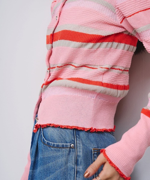 ROSE BUD(ローズバッド)の「BORDER KNIT CARDIGAN(カーディガン/ボレロ・レディース・ピンク/ブルー・ONE SIZE)」の8枚目の写真