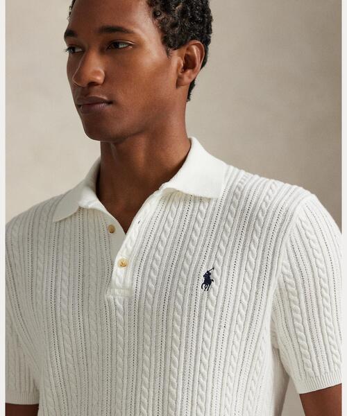 POLO RALPH LAUREN(ポロ ラルフ ローレン)の「ケーブルニット コットン ポロカラー セーター(ニット/セーター・メンズ・ホワイト・S/M/L/XS/XL)」の4枚目の写真