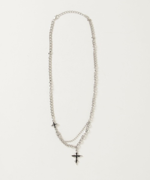 ARULE(アルール)の「『ARULE/アルール』 Double Cross Chain Necklace/ダブルクロスチェーンネックレス(ネックレス・メンズ・シルバー・FREE)」の4枚目の写真