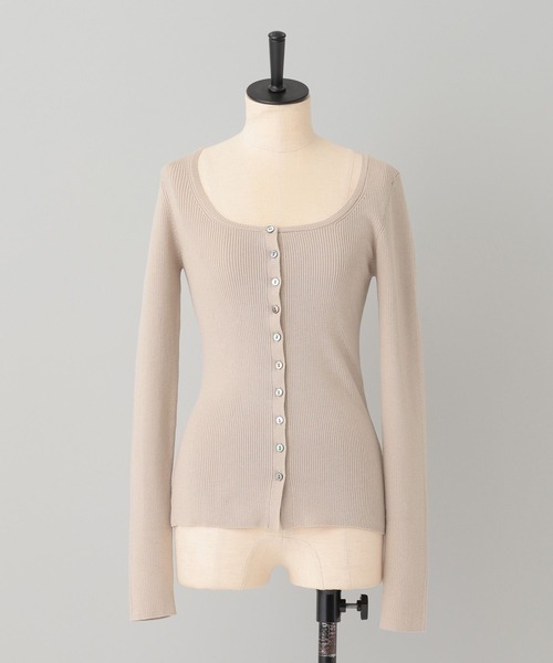 A part by（アパートバイ）の「コットンシルクリブタイトカーディガン（カーディガン/ボレロ・レディース・アイボリー/チャコールグレー/ベージュ・FREE）」の9枚目の写真