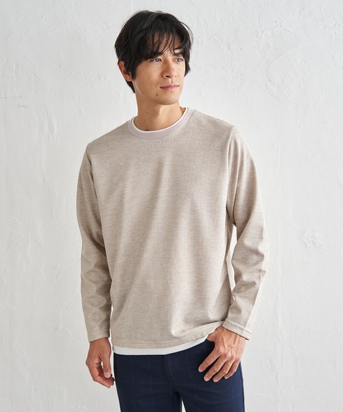 ikka（イッカ）の「【雑誌MonoMax4月号掲載】速乾ピケレイヤードロンT「小泉孝太郎さん着用モデル」（Tシャツ/カットソー・メンズ・ピンク/グリーン/ブラック/グレー/ベージュ/ネイビー・L/M/XL/S）」の3枚目の写真