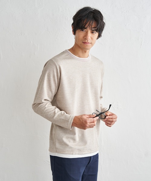 ikka（イッカ）の「【雑誌MonoMax4月号掲載】速乾ピケレイヤードロンT「小泉孝太郎さん着用モデル」（Tシャツ/カットソー・メンズ・ピンク/グリーン/ブラック/グレー/ベージュ/ネイビー・L/M/XL/S）」の14枚目の写真