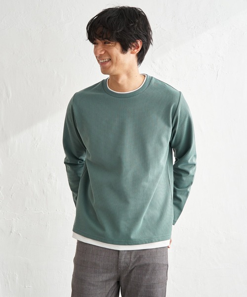 ikka（イッカ）の「【雑誌MonoMax4月号掲載】速乾ピケレイヤードロンT「小泉孝太郎さん着用モデル」（Tシャツ/カットソー・メンズ・ピンク/グリーン/ブラック/グレー/ベージュ/ネイビー・L/M/XL/S）」の18枚目の写真