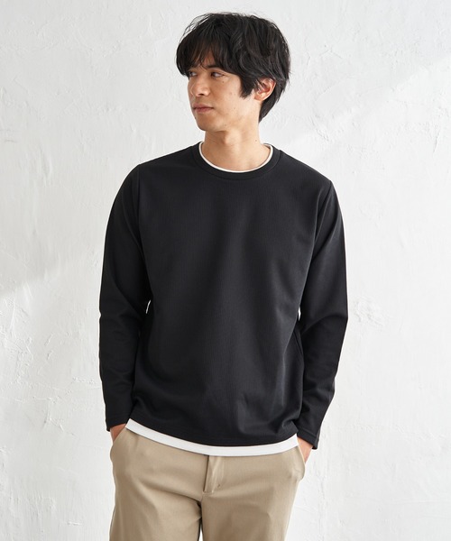 ikka（イッカ）の「【雑誌MonoMax4月号掲載】速乾ピケレイヤードロンT「小泉孝太郎さん着用モデル」（Tシャツ/カットソー・メンズ・ピンク/グリーン/ブラック/グレー/ベージュ/ネイビー・L/M/XL/S）」の7枚目の写真