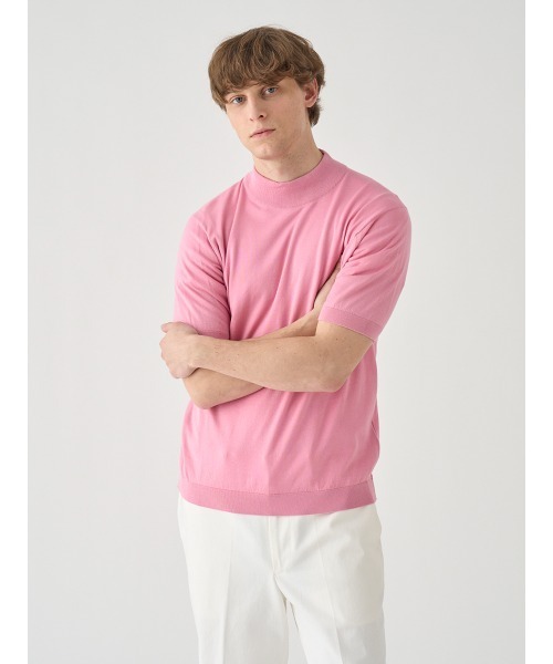 JOHN SMEDLEY(ジョンスメドレー)の「モックネック半袖コットンニットTシャツ(ニット/セーター・メンズ・ピンク系1・S/M/L)」の3枚目の写真