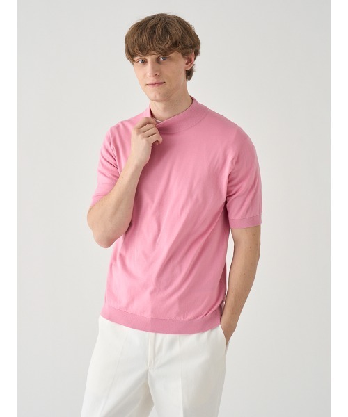 JOHN SMEDLEY(ジョンスメドレー)の「モックネック半袖コットンニットTシャツ(ニット/セーター・メンズ・ピンク系1・S/M/L)」の4枚目の写真