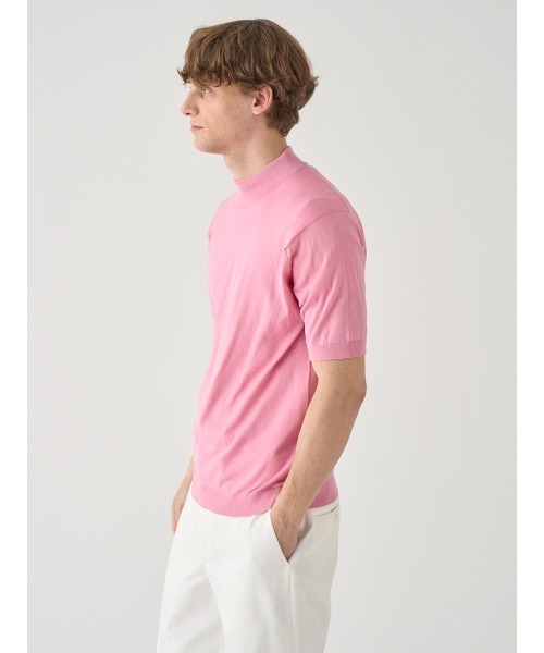 JOHN SMEDLEY(ジョンスメドレー)の「モックネック半袖コットンニットTシャツ(ニット/セーター・メンズ・ピンク系1・S/M/L)」の5枚目の写真