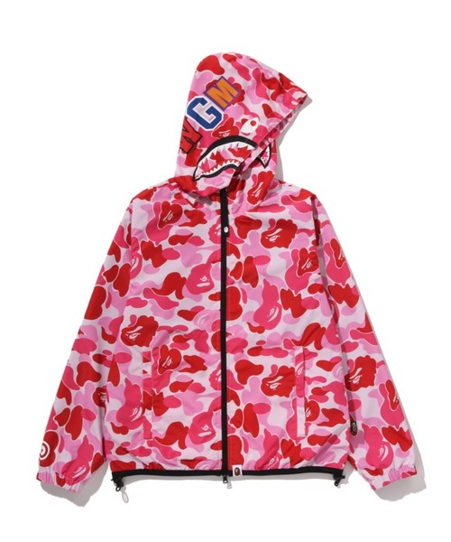 美品 BAPE KIDS 110 フード ジャケット グレー 赤 エイプ A BATHING APE（アベイシングエイプ） パーカー SHARK BAPE EMBLEM
