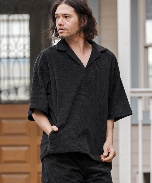 mhs2551-Jacquard Open Collar Skipper Shirts オープンカラー