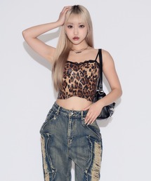 Sequin Lace Leopard Camisole / スパンコールレースレオパードキャミソール カップ付