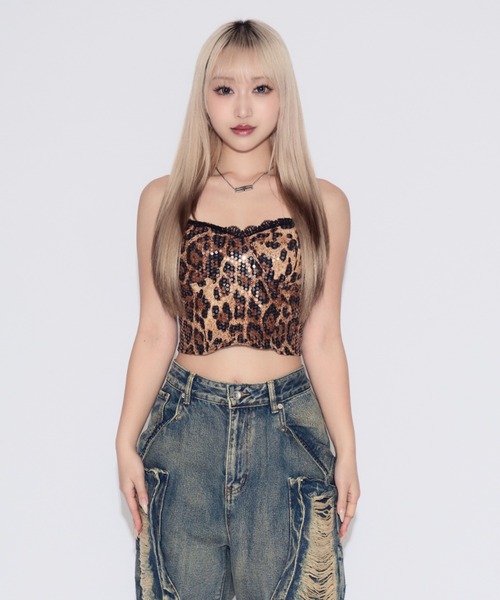 tinkerend（ティンカーエンド）の「Sequin Lace Leopard Camisole / スパンコールレースレオパードキャミソール カップ付（キャミソール・レディース・ブラウン/ブラック・FREE）」の15枚目の写真