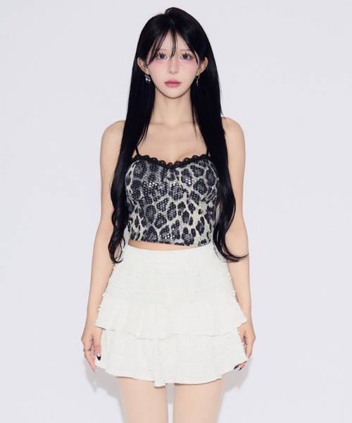 tinkerend（ティンカーエンド）の「Sequin Lace Leopard Camisole / スパンコールレースレオパードキャミソール カップ付（キャミソール・レディース・ブラウン/ブラック・FREE）」の3枚目の写真