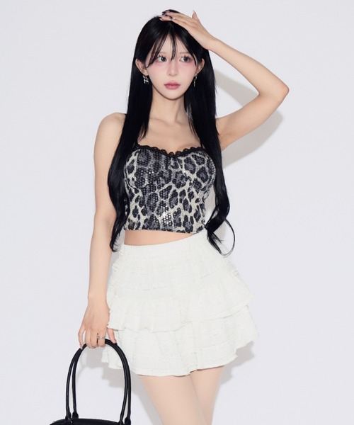 tinkerend（ティンカーエンド）の「Sequin Lace Leopard Camisole / スパンコールレースレオパードキャミソール カップ付（キャミソール・レディース・ブラウン/ブラック・FREE）」の4枚目の写真