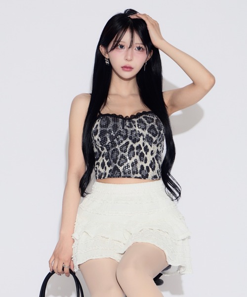 tinkerend（ティンカーエンド）の「Sequin Lace Leopard Camisole / スパンコールレースレオパードキャミソール カップ付（キャミソール・レディース・ブラウン/ブラック・FREE）」の7枚目の写真