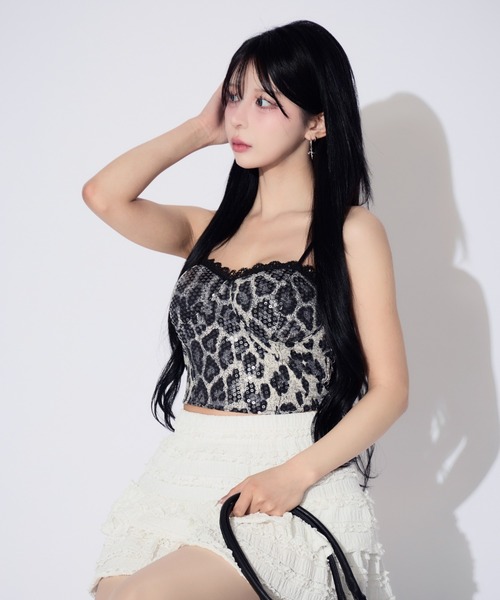 tinkerend（ティンカーエンド）の「Sequin Lace Leopard Camisole / スパンコールレースレオパードキャミソール カップ付（キャミソール・レディース・ブラウン/ブラック・FREE）」の8枚目の写真