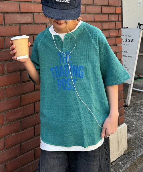 CIAOPANIC TYPY（チャオパニックティピー）の「【UNISEX】ピグメント加工ラグランワッフルヘンリーTEE（Tシャツ/カットソー・レディース・グリーン/ネイビー/ベージュ/ブラック・MEDIUM/LARGE）」の13枚目の写真