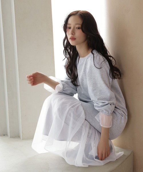 SUGAR BISKET(シュガービスケット)の「オーガンジードッキングワンピース(ワンピース・レディース・ブラック/グレー・M/L)」の2枚目の写真