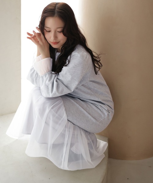 SUGAR BISKET(シュガービスケット)の「オーガンジードッキングワンピース(ワンピース・レディース・ブラック/グレー・M/L)」の4枚目の写真
