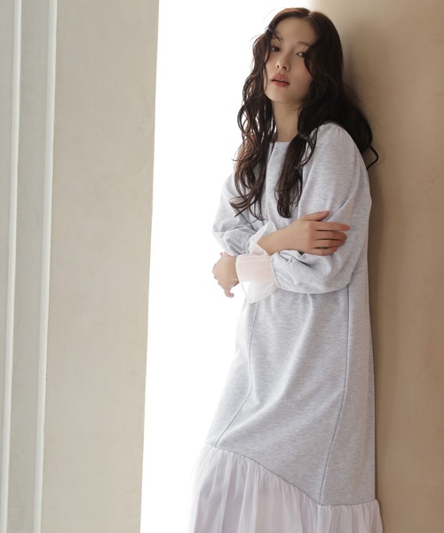 SUGAR BISKET(シュガービスケット)の「オーガンジードッキングワンピース(ワンピース・レディース・ブラック/グレー・M/L)」の5枚目の写真