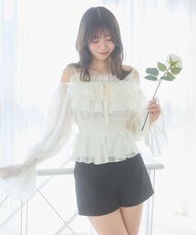 MAJESTIC LEGON | チェーン付きシアーフリルブラウス(シャツ/ブラウス)