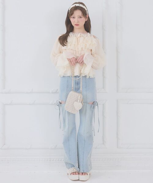 MAJESTIC LEGON（マジェスティックレゴン）の「チェーン付きシアーフリルブラウス（シャツ/ブラウス・レディース・アイボリー/ピンク/グレー/ミント・MEDIUM）」の13枚目の写真